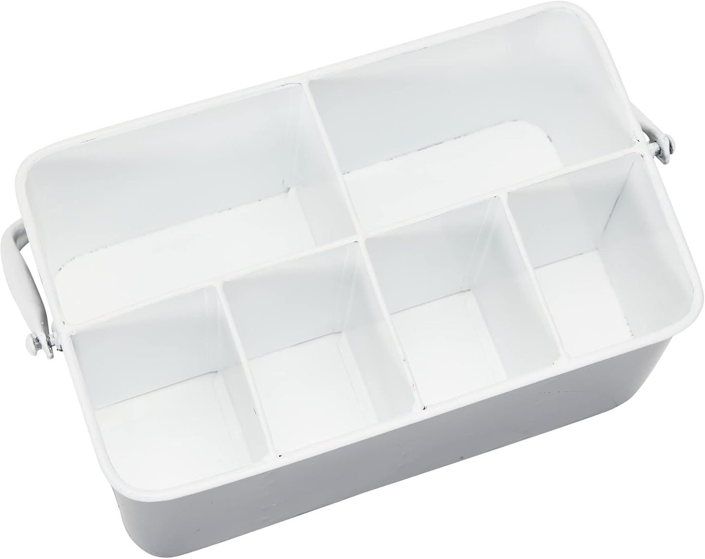 Creative Co-Op Farmhouse Metal Storage Caddy with 6 Compartments and Handle, Distressed Blue and White