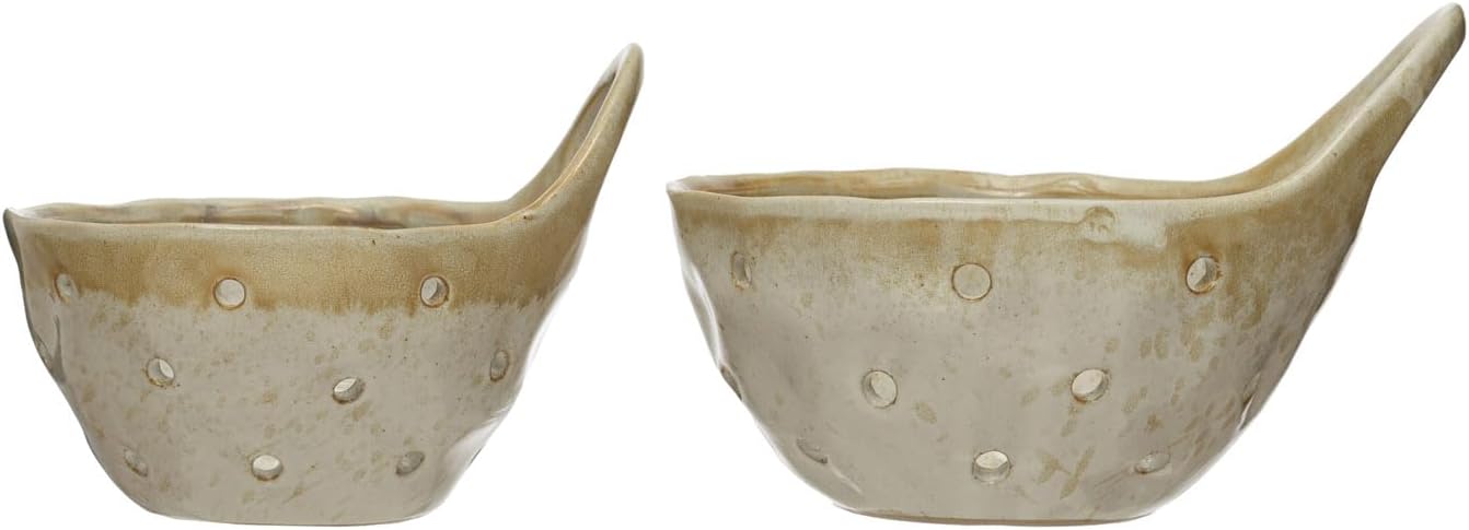 Creative Co-Op Stoneware Colanders with Handles, Set of 2