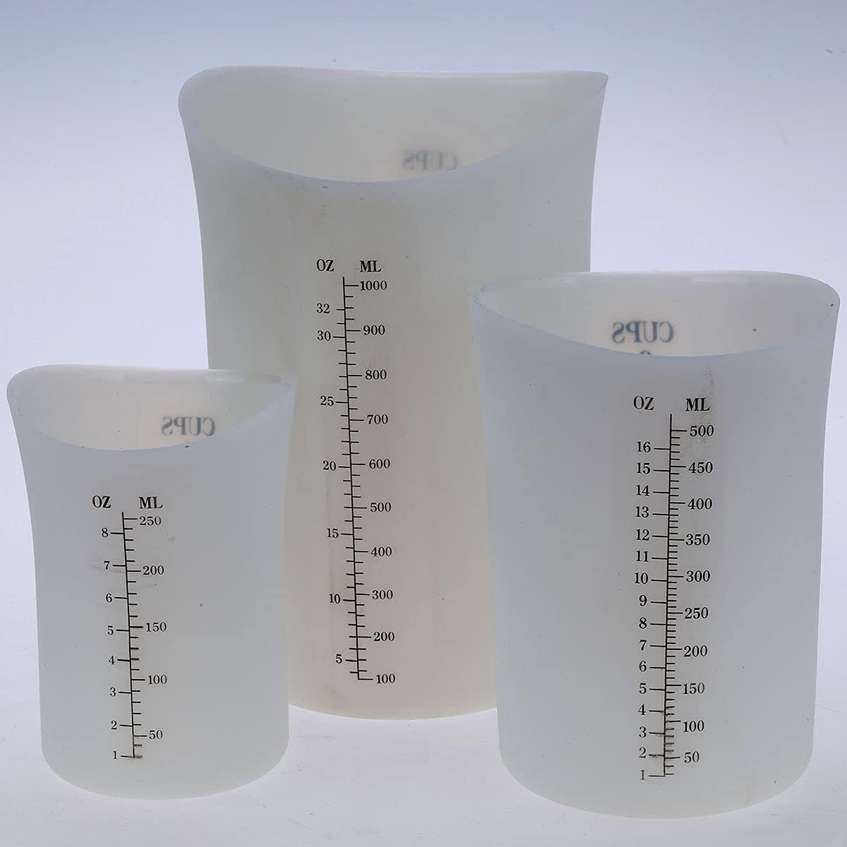 Szxc Silicone Flexible Nestable Measuring Cups Set for Epoxy Resin, Butter, Chocolate - 4 Cup + 2 Cup + 1 Cup - Melt Stir Squeeze & Pour - BPA Free - Standard & Metric Measurment Markings