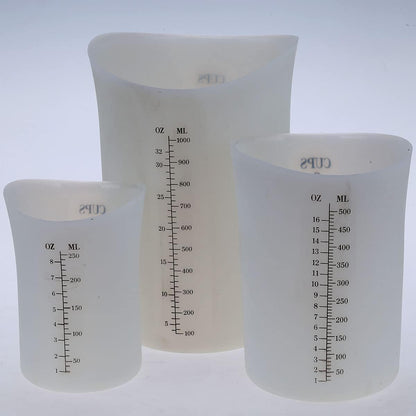 Szxc Silicone Flexible Nestable Measuring Cups Set for Epoxy Resin, Butter, Chocolate - 4 Cup + 2 Cup + 1 Cup - Melt Stir Squeeze & Pour - BPA Free - Standard & Metric Measurment Markings