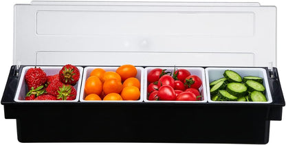 Ice Cooled Condiment Serving Container-6 Compartment Chilled Garnish Tray Bar Caddy with Hinged Lid (6 Compartments)