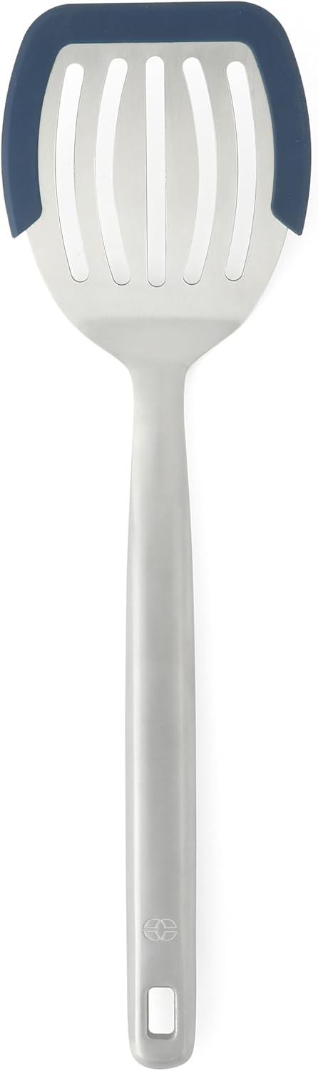Calphalon Slotted Turner, Kitchen Flipping Spatula, Slotted Spatula, Stainless Steel Turner with Silicone Heat Resistance Handle, Nonstick-Safe Spatula for Draining and Flipping (Navy)
