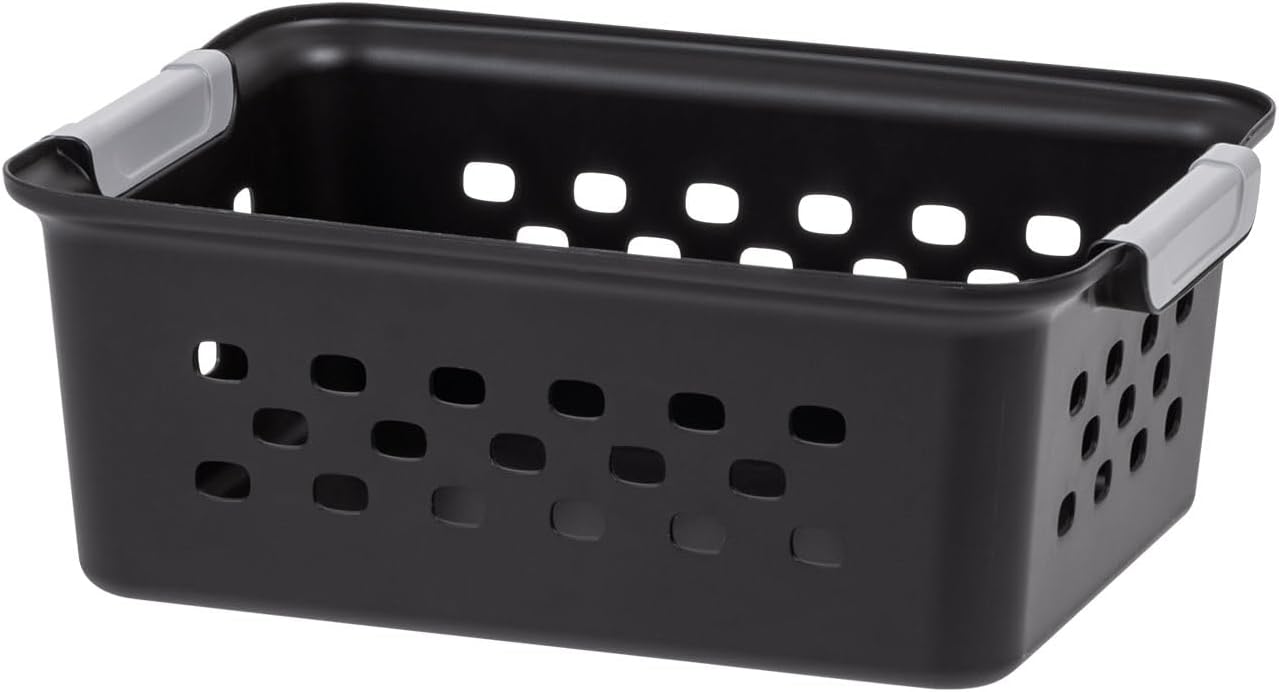 IRIS USA Plastic Storage Baskets, 6-Pack, Made in USA, Shelf Baskets Small Baskets Organizing Bins for Pantry Countertops Closet Shelves Laundry Room Office, Multi-Purpose, Nestable, Easy Carry, Black