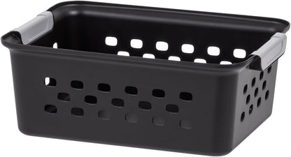 IRIS USA Plastic Storage Baskets, 6-Pack, Made in USA, Shelf Baskets Small Baskets Organizing Bins for Pantry Countertops Closet Shelves Laundry Room Office, Multi-Purpose, Nestable, Easy Carry, Black