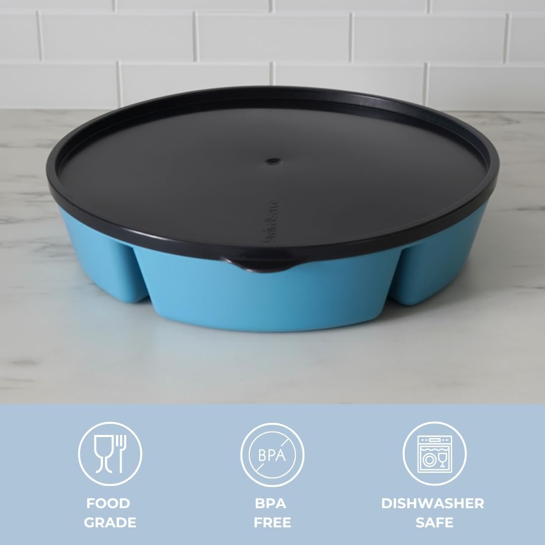 Heavy-Duty Divided Serving Tray with Leakproof Lid-6 Divided Compartments to Serve & Store Food, Snacks, Fruit Tray, Veggie Platter - 100% Made In USA by TEGRIWARE (Arctic Blueberry)