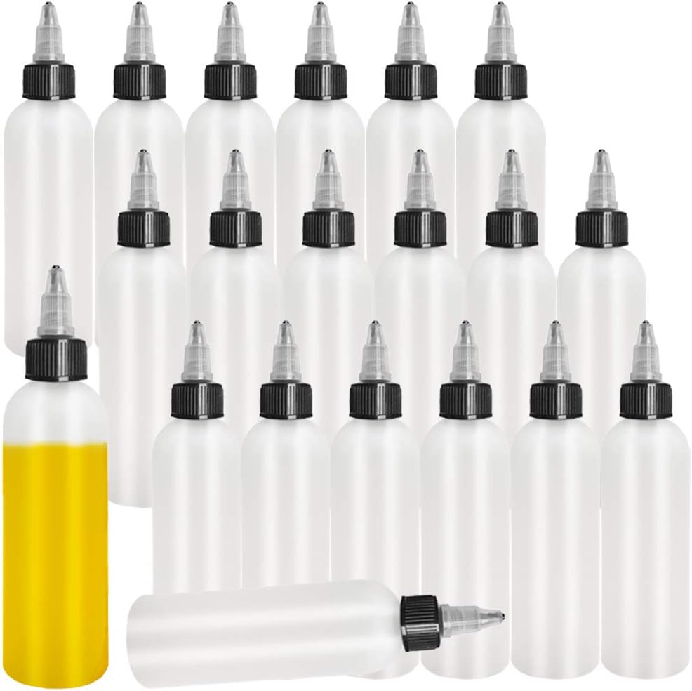 20-Pack 4oz/120ml Plastic Boston Squeeze Bottles with Twist Top Cap