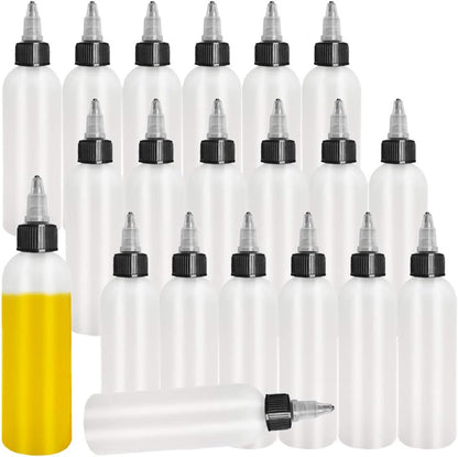 20-Pack 4oz/120ml Plastic Boston Squeeze Bottles with Twist Top Cap