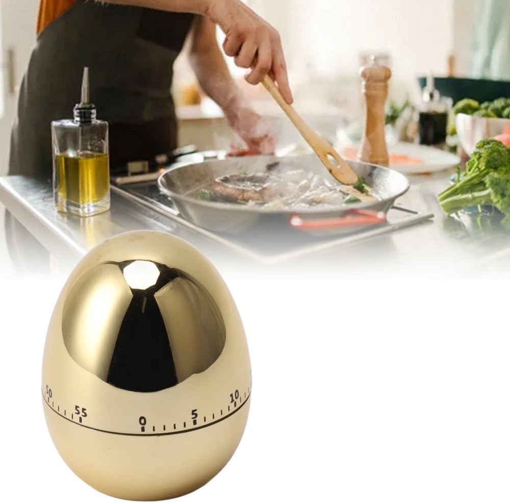 60-Minute Mechanical Kitchen Timer – Audible Alarm Egg-Shaped Design Wind-Up Alarm Clock for Cooking Baking and Study(Gold)