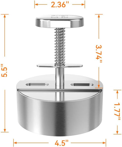 Brigii 304 Stainless Steel Burger Press, 4.5" Hamburger Press Patty Maker