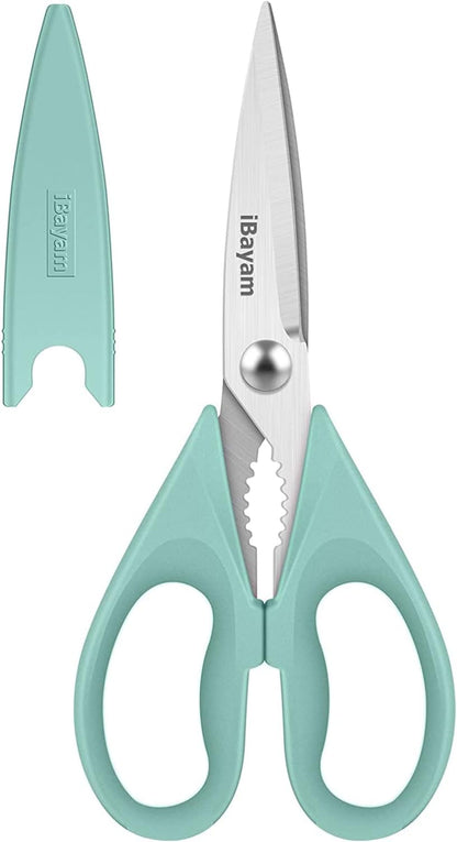 iBayam 2 Pack All Purpose Kitchen Shears Heavy Duty - Stainless Steel Kitchen Scissors With Protective Sheath, Soft Comfort-Grip Handle, Food & Meat Scissors, Home, Kitchen, Dining Utility Gadgets
