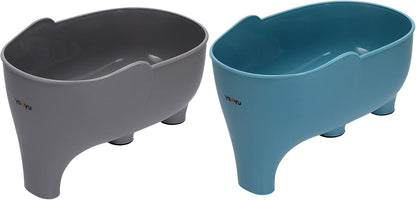 2PCS Vegetables Washing Basket Elephant Drainage Basket Fruit Basket for Draining Pasta Noodles Kitchen, PP Material, 22x14x10cm (Blue & Gray)