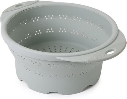 Dexas 10" Collapsible Silicone Colander in Cream, Kitchen Strainer with Handles, 15.1 Cup Capacity | BPA-Free, Heat-Resistant, Space-Saving Kitchen Tool