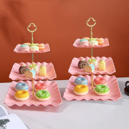 2 Pack of Plastic Square Dessert Cupcake Stand, 3 Tier Cup Cake Holder Tower for Tea Party/Birthday/Wedding, Plastic Tiered Serving Tray (Pink)