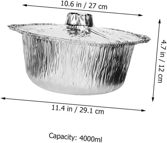 Toyvian 5pcs round Tin Foil Food Pans with Lids 4000ml Aluminum Foil Containers Multi-use Grill and Baking Pots for Bbq Cooking and Meal Prep
