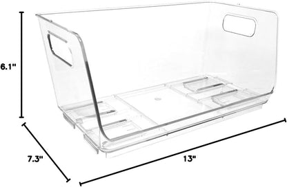 Isaac Jacobs 2-Piece (16" x 12" x 6.1") X-Large Wide Stackable Clear Storage Bins w/Open Front, Versatile Use, Set of 2, Desk, Office, Bathroom, Bedroom, Closet