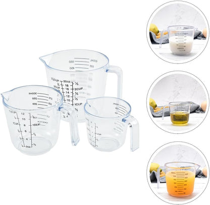 HEMOTON 3 Piece Plastic Measuring Cup Set, Clear, Strong Food Grade, Liquid Heavy Glass Wine Glass for Kitchen Cooking Baking (Transparent, 5oz/10oz/20oz)