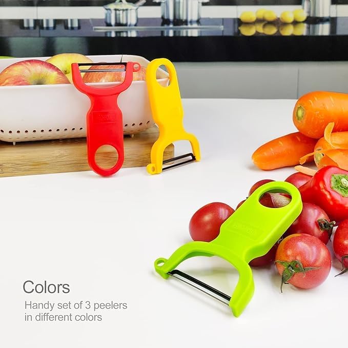 Original Vegetable Fruit Peeler Carbon Steel Blade 3 Pack Red/Green/Yellow…