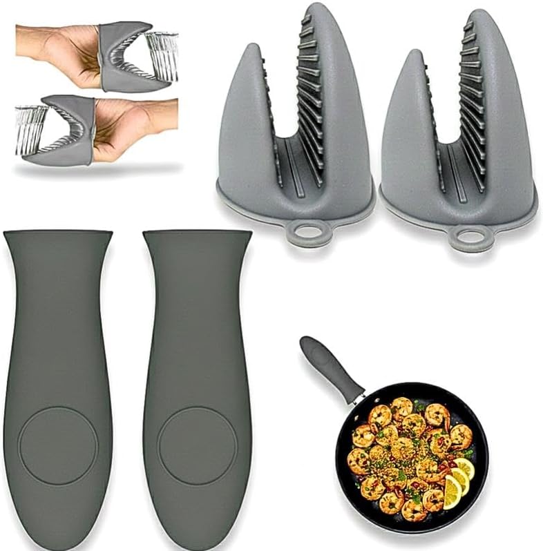 Gadgetime USA Set of 4 Silicone Handle Covers for Cast Iron and Metal Cookware, Heat Resistant and Textured Grip Sleeves
