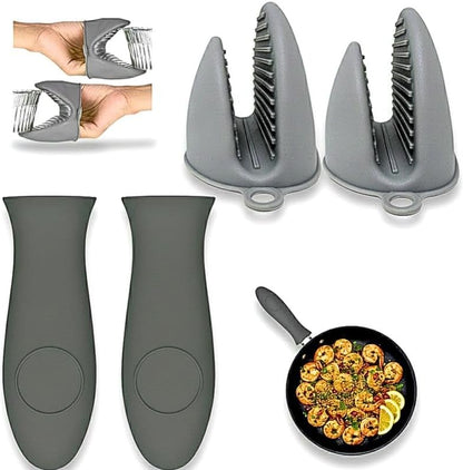 Gadgetime USA Set of 4 Silicone Handle Covers for Cast Iron and Metal Cookware, Heat Resistant and Textured Grip Sleeves