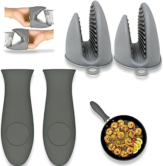 Gadgetime USA Set of 4 Silicone Handle Covers for Cast Iron and Metal Cookware, Heat Resistant and Textured Grip Sleeves