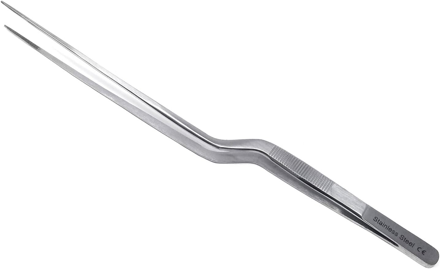 A2Z Offset Kitchen Tweezers, Stainless Steel Precision Tongs For Cooking, Fine Point Serrated Tips Multi-function Cooking Tongs Kitchen Serving Tong, Plates Garnish, Cake Decorating (10 inch)