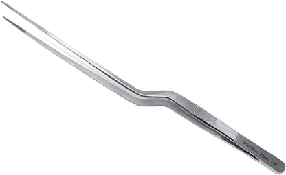 A2Z Offset Kitchen Tweezers, Stainless Steel Precision Tongs For Cooking, Fine Point Serrated Tips Multi-function Cooking Tongs Kitchen Serving Tong, Plates Garnish, Cake Decorating (10 inch)