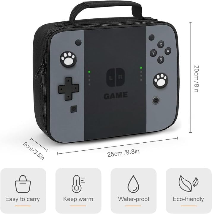 Game Lunch Bag for Boys Girls Gamer, Insulated Video Game Lunch Box for School Work Office Travel Picnic Hiking Beach, Waterproof Leakproof Portable Fits Most Bento Boxes