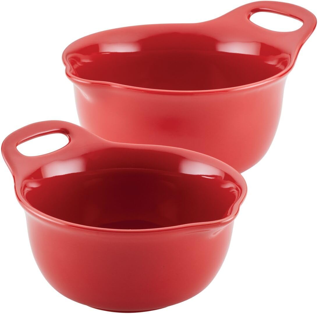 Rachael Ray Ceramics Nesting Mixing Bowl Set with Pour Spout, 1 Quart and 2 Quart, Teal