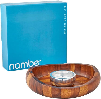 nambe Butterfly Collection Chip & Dip Serving Tray and Bowl | 2-Piece Set | Metal Dip Bowl for Salsa and Guacamole | Large Party Platter for Vegetables, Snacks, or Chips | 16-Inch