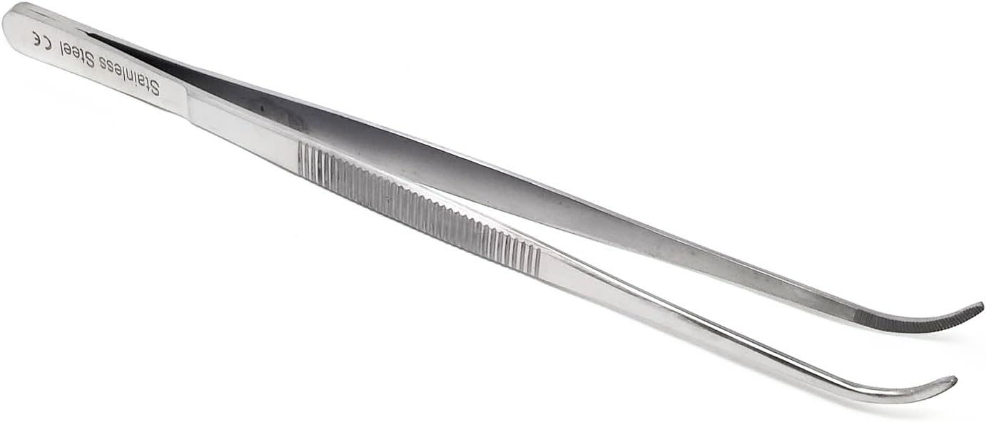 6 Inch Professional Culinary Stainless Steel Precision Tongs with Serrated Tips, Plating/Food Presentation Detailing Serving Tongs, Chef's Kitchen Tweezer Tongs - Ultra Non-Slip Grip