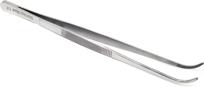 6 Inch Professional Culinary Stainless Steel Precision Tongs with Serrated Tips, Plating/Food Presentation Detailing Serving Tongs, Chef's Kitchen Tweezer Tongs - Ultra Non-Slip Grip