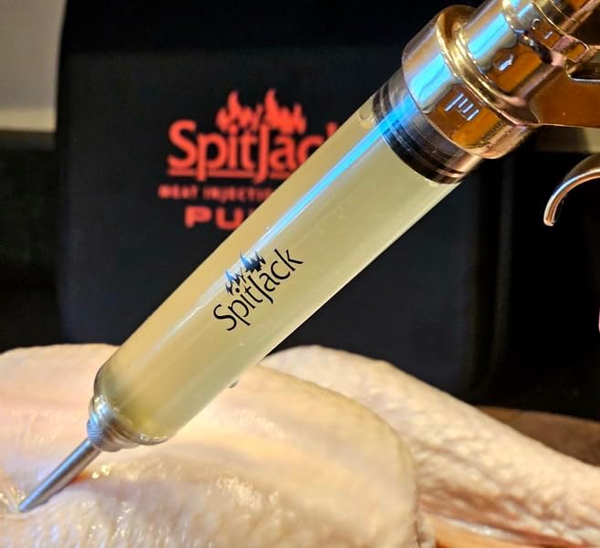 SpitJack PULSE Meat Injector Gun, BBQ Meat Marinade Injector Kit for Brisket, Pork Shoulder, and Chicken, 50ml with 4 Stainless Steel Needles, Case and Guide