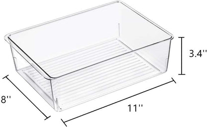 Slideep Kitchen Freezer Food Storage Bin, Plastic Refrigerator Organizer Fridge Storage Containers for Fruit, Yogurt, Snacks, Pasta 11'' 2 Pack