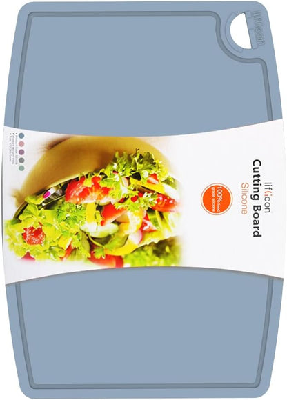 Liflicon Silicone Thick Cutting Boards Mats Set of 3 Foldable & Flexible Design Juice Grooves Easy Grip Handle Dishwasher Safe for Kitchen,BPA free Silicone Cutting Board-Gray