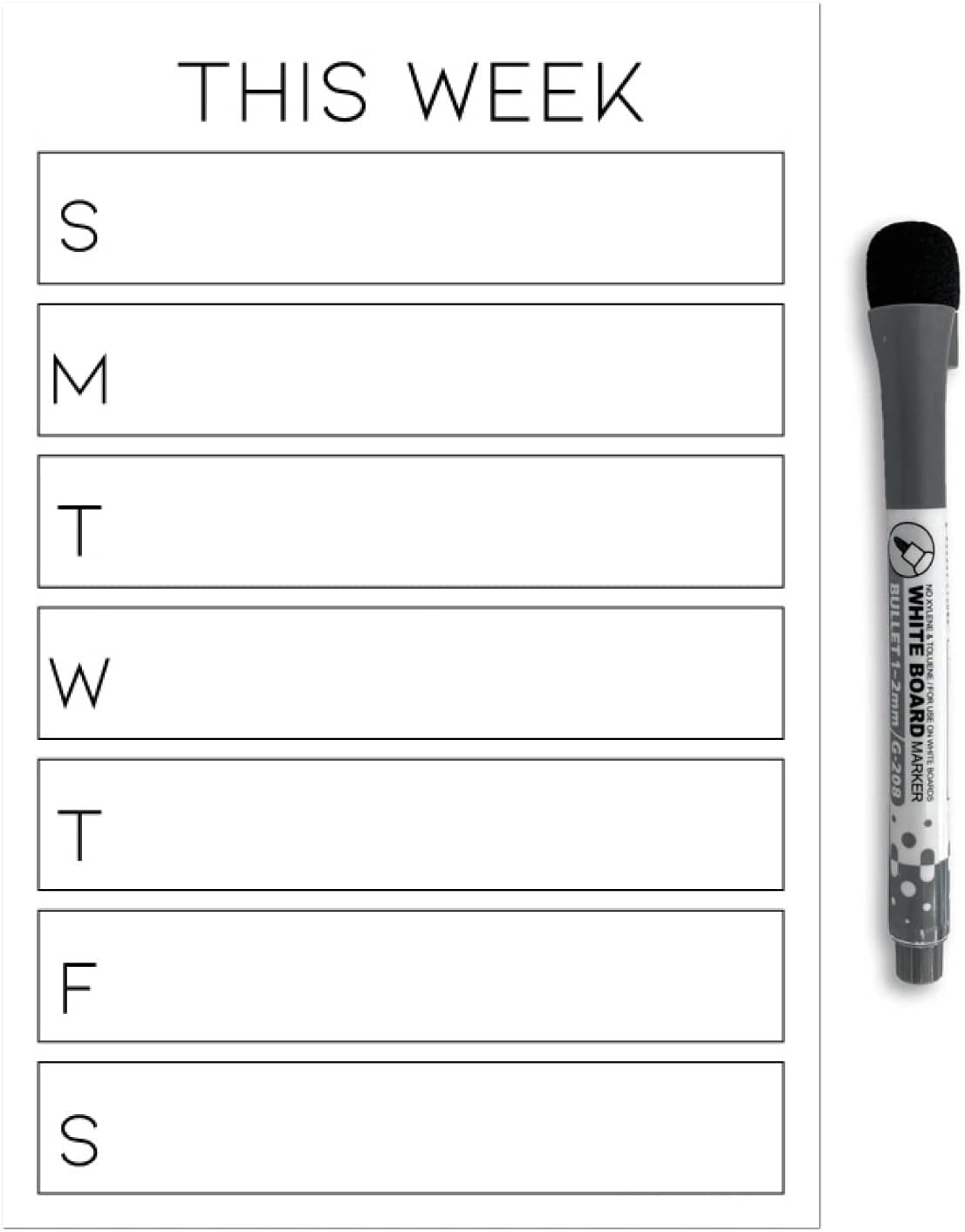 Dry Erase Weekly Calendar Planner Sticker Decal | Removable & Reusable | Magnetic Fine-Tip Marker Included (6 x 9 inches, White)