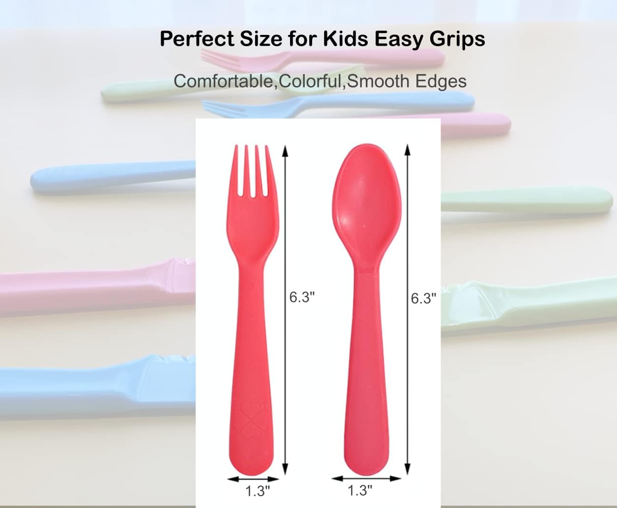 Jawbush 16 Pcs Kids Utensils, Plastic Kids Forks and Spoons, Reusable Toddler Utensils, Durable Flatware Set for Lunch Box, Easy to Use, BPA Free