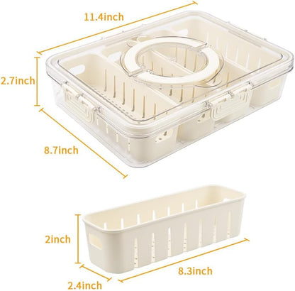Snack Box Container, Divided Serving Tray with Lid and Handle Snackle Box Container, Snack Organizer for Adults Fruit, Veggie, Perfect for Party, Entertaining