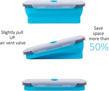 Collapsible Food Storage Containers with Lids, 4 Pack, 40 oz Silicone 1-Compartment Meal Prep Containers Reusable, Lunch Bento Boxes for Adults, Microwave Freezer Dishwasher Safe, BPA-Free, Black