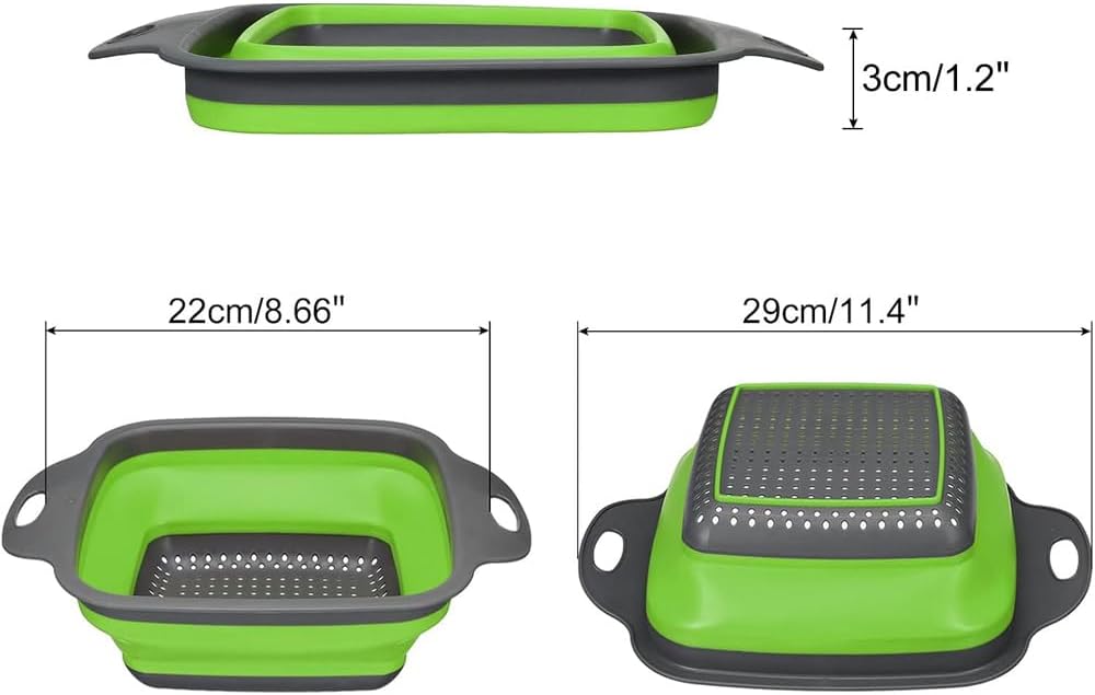 Collapsible Silicone Colander Strainer - Square - Green and Gray
