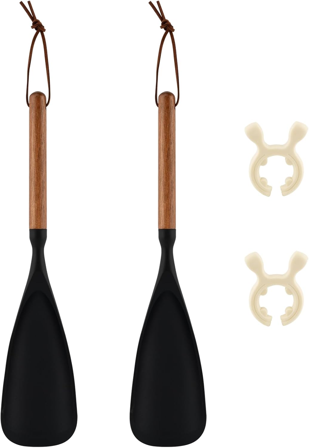 2Pack Cooking Spoon, Silicone Spoonula Spatula with Wooden Handle