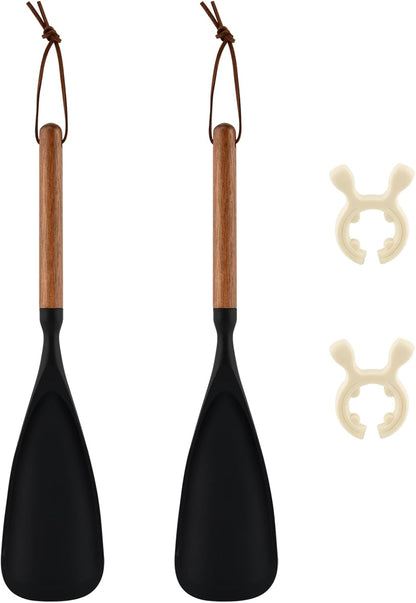 2Pack Cooking Spoon, Silicone Spoonula Spatula with Wooden Handle