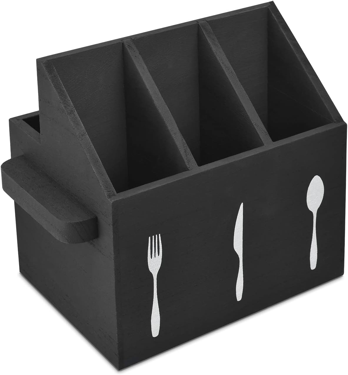 Ikee Design Wooden Utensil Caddy with Handles, Silverware Caddy, Silverware Holder for Countertop,Party,Camping and Kitchen, Silverware Organizer, Picnic Cutlery Holders, White Color