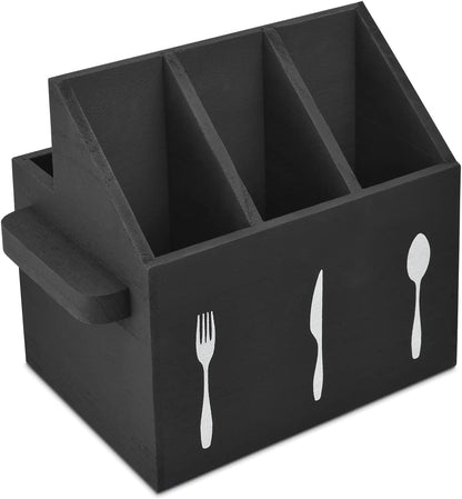 Ikee Design Wooden Utensil Caddy with Handles, Silverware Caddy, Silverware Holder for Countertop,Party,Camping and Kitchen, Silverware Organizer, Picnic Cutlery Holders, White Color