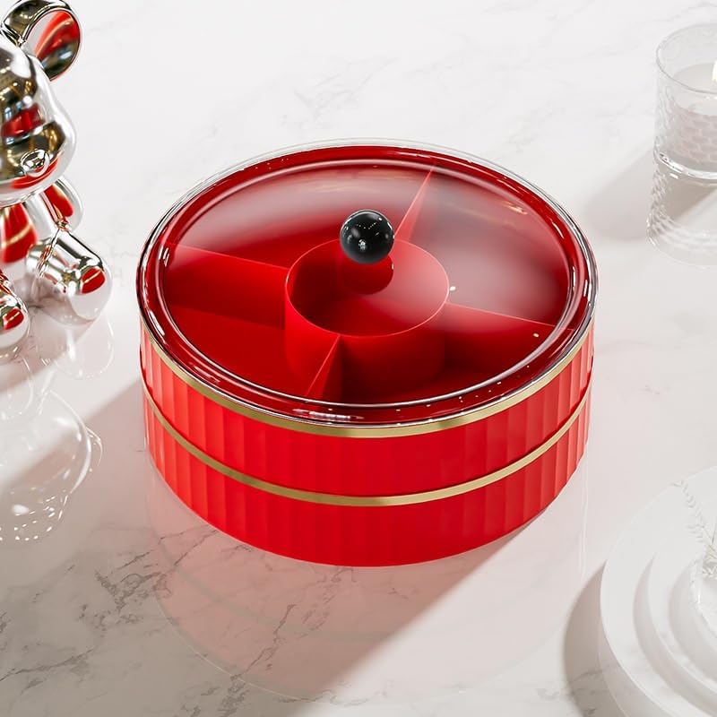 Rotating Snack Organizer with Lid,Accessible Luxury and High-End Snacks, Melon Seeds, Candies, Dried Fruits and Nuts Plate, Living Room Coffee Table, High-Looking Fruit Plate (Cream)