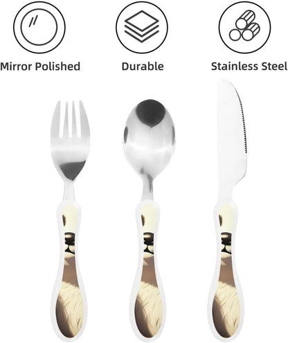 3-Piece Kids Silverware Set With Storage Case, Stainless Steel Reusable Children Safe Knife Spoon Fork Set Blue Active Girl Running Sunset Children Flatware Set For Kids Lunch Box - Colors C
