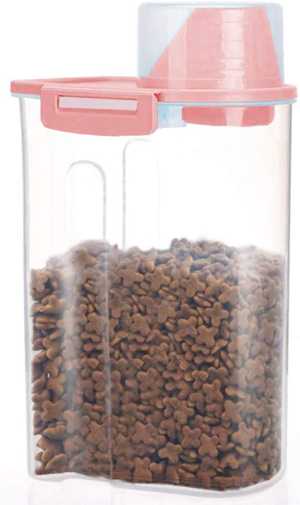 Pet Food Storage Container with Measuring Cup, Pour Spout and Seal Buckles Food Dispenser for Dogs Cats (Purple)