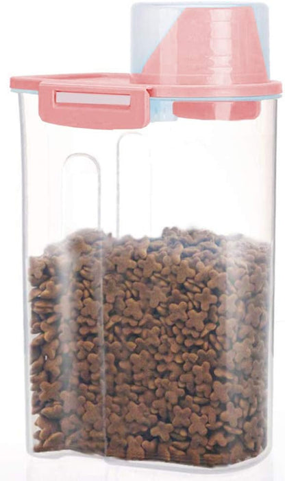 Pet Food Storage Container with Measuring Cup, Pour Spout and Seal Buckles Food Dispenser for Dogs Cats (Purple)