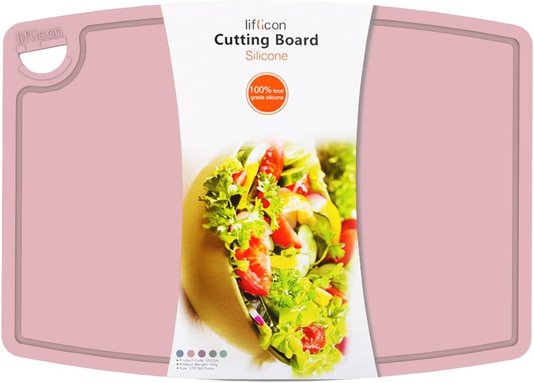Liflicon Silicone Thick Cutting Boards Mats Set of 3 Foldable & Flexible Design Juice Grooves Easy Grip Handle Dishwasher Safe for Kitchen,BPA free Silicone Cutting Board-Gray