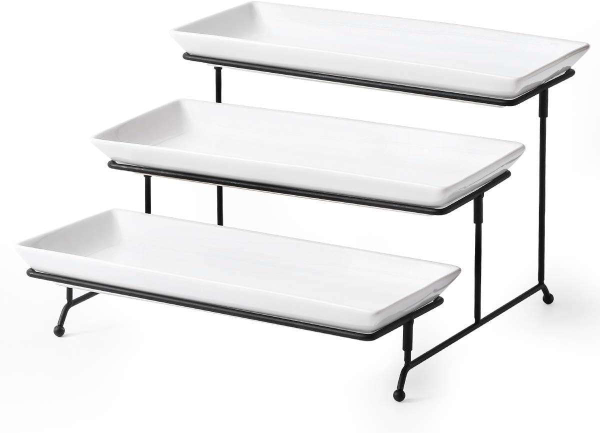 YHOSSEUN 3 Tier Serving Tray for Party, Tiered Serving Platters and Trays, 14 Inch Tiered Tray Stand, Dessert Stand, Serving Stand, Dessert Table Display Set with Collapsible Sturdier Metal Rack