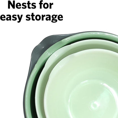 Glad Mixing Bowls with Pour Spout, Set of 4 - Nesting Plastic Bowls (1.2qt, 1.9qt, 2.8qt, and 3qt with Handle) - Non Slip Base, Dishwasher Safe Kitchen Cooking and Baking Supplies, Green